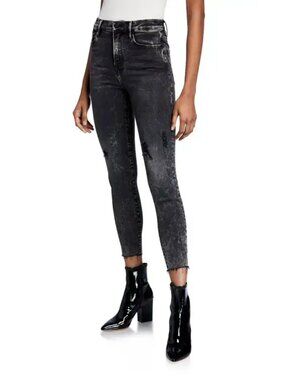 FRAME Ali Rockstar Acid Wash High Rise Skinny Ankle Cigarette Jeans, Size 26